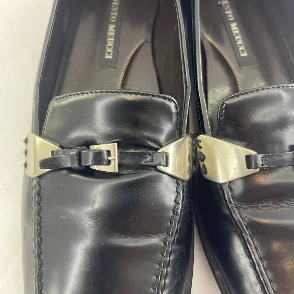 Sesto Meucci‎ Loafers Womens 7.5N Black Buckle Leather Driving Flats Chic